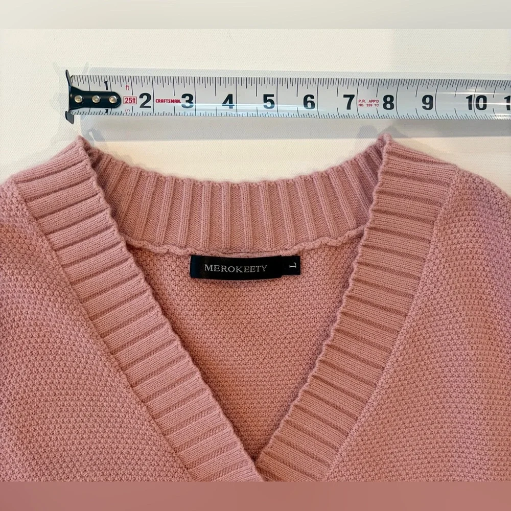 Merokeety Blush Pink Exposed Hem Sleeve Ribbed Stretchy Button-Up Cardigan Large - Picture 8 of 15